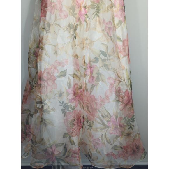 Eliza‎ J. Ivory Multi Floral Illusion Neck Belted Evening Dress Womens 6P NWT - Picture 12 of 16